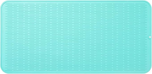 MicoYang Silicone Dish Drying Mat for Multiple Usage,Easy clean,Eco-friendly,Heat-resistant Silicone Mat for Kitchen Counter or Sink,Refrigerator or Drawer Liner Mint 5XL 36inches x 18inches by MicoYang