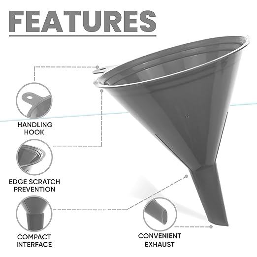 Funnel Gray in 4 Different Sizes (122, 101, 76 & 50mm) Durable & Non-Toxic Food Grade Plastic -Funnels for Filling Bottles or Containers – Ideal for Kitchen, Garage & Labs - Image 3