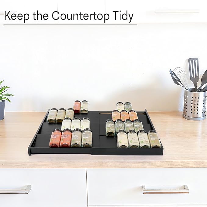 Bamboo Spice Drawer Organizer, (Need 3.1” Deep Drawer) Expandable 4 Tier Spice Rack for Cabinet (From 12" to 23" Wide), Seasoning Storage Insert, Spice Organizer for Drawer,Jars Not Included - Image 5