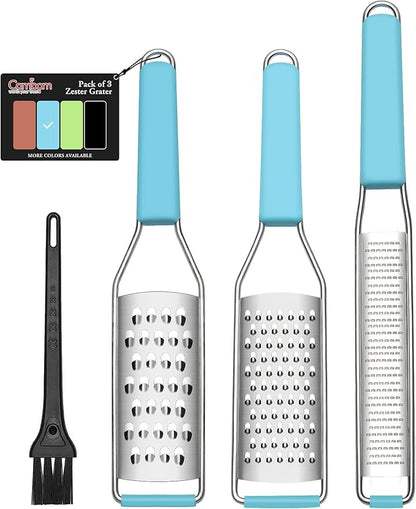 Cambom Cheese Grater Citrus Zester Lemon Zester Pack of 3-304 Stainless Steel - A Sharp Tool for Parmesan Cheese, Ginger, Garlic, Nutmeg, Chocolate, Vegetables，Fruits，Dishwasher Safe Blue by Cambom