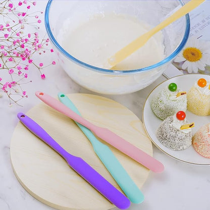 4pcs Silicone Spatula Set Heat Resistant Cake Cream Butter Spatulas Mixing Batter Scraper Non-Stick Flexible Baking Cooking Tool 4 Colors (mix color-3)