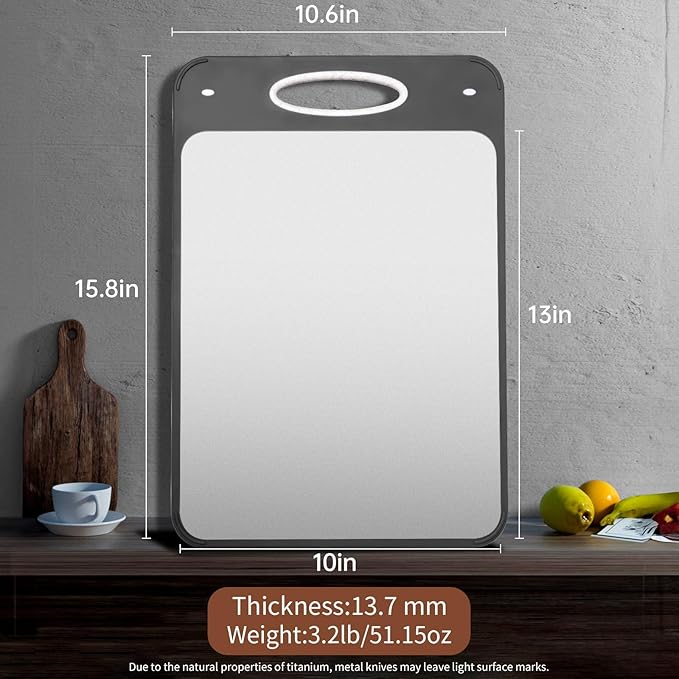 Titanium Cutting Boards for Kitchen - Katuchef Non Toxic Double Sided Metal for Meat/Fish & Wheat Straw PP for Fruits/Vegetables, Dishwasher Safe, Pure Titanium Easy Clean Chopping Board Large