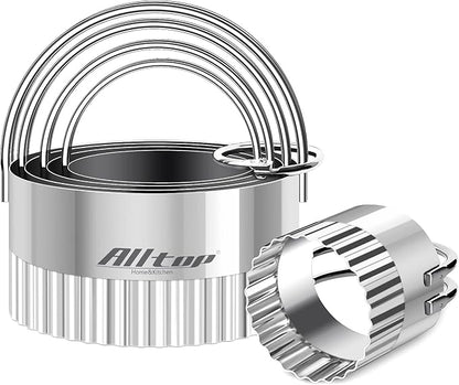 ALLTOP 5 Piece Round Biscuit Cutters with Handle, Stainless Steel Circle Cookie Cutter with Fluted Edge, Professional Baking Essential Tool for Pastry,Scone,Donut by ALLTOP
