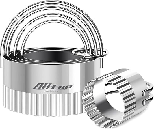 ALLTOP 5 Piece Round Biscuit Cutters with Handle, Stainless Steel Circle Cookie Cutter with Fluted Edge, Professional Baking Essential Tool for Pastry,Scone,Donut by ALLTOP