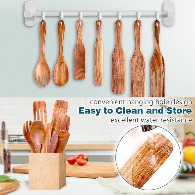 HOWHONG Wooden Spatula Spurtle Set for Cooking, Acacia Wood Kitchen Utensils, Premium Handmade Spurtles for Nonstick Cookware, Heat Resistant, Smooth Finish, Comfortable Grip, 8 Piece - Image 3