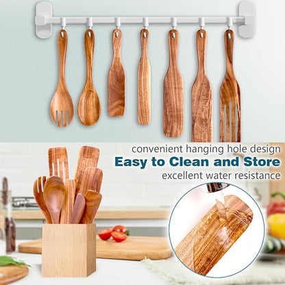 HOWHONG Wooden Spatula Spurtle Set for Cooking, Acacia Wood Kitchen Utensils, Premium Handmade Spurtles for Nonstick Cookware, Heat Resistant, Smooth Finish, Comfortable Grip, 8 Piece - Image 3