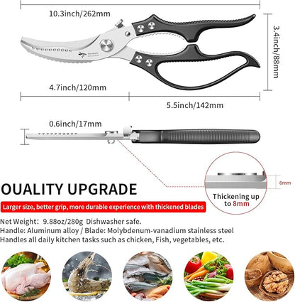 MAD SHARK Professional Heavy Duty Poultry Shears - Kitchen Shears for Spatchcocking Chicken and Meat Cutting, Multi-Purpose Kitchen Scissors for Food, Spring-loaded (Black) - Image 2