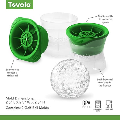 Tovolo Golf Ball Ice Cube Molds Pack of 2 Large Craft Ice Sphere Mold for Whiskey Bourbon Cocktail Drinks, Dishwasher Safe BPA Free Golf Ice Mold Fun Gift Ideas for Fathers, Men, Women