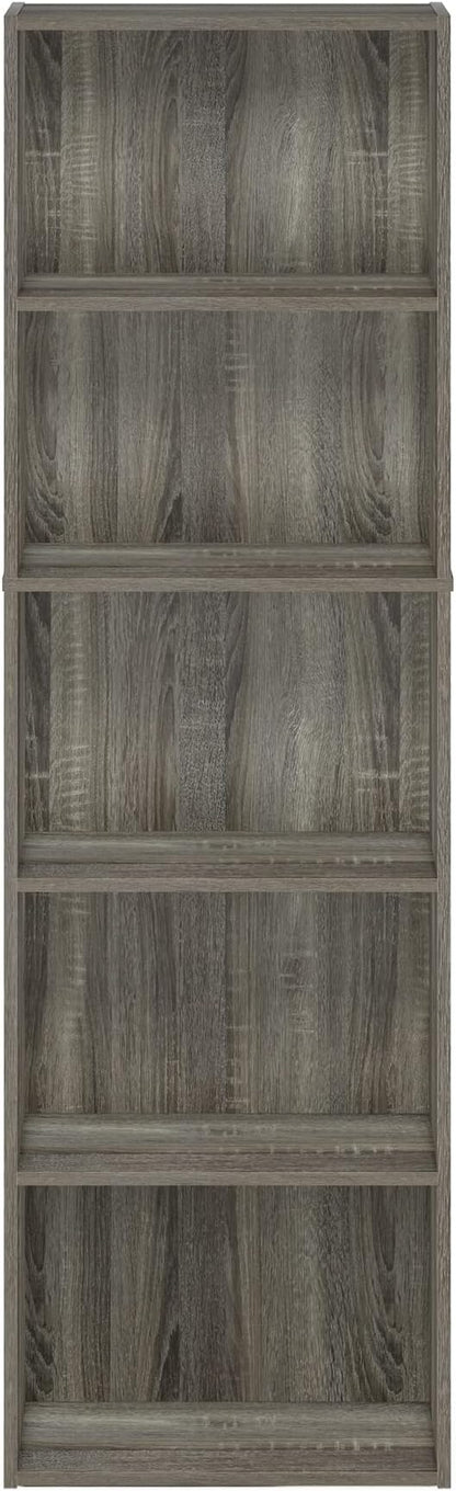 Furinno LUDER Book Shelf, 5-Tier Bookshelf, Bookcase with Open Shelves, 9.4 x 15.8 x 52, Easy Assembly, for Living Room, Bedroom, Home Office, French Oak - Image 7