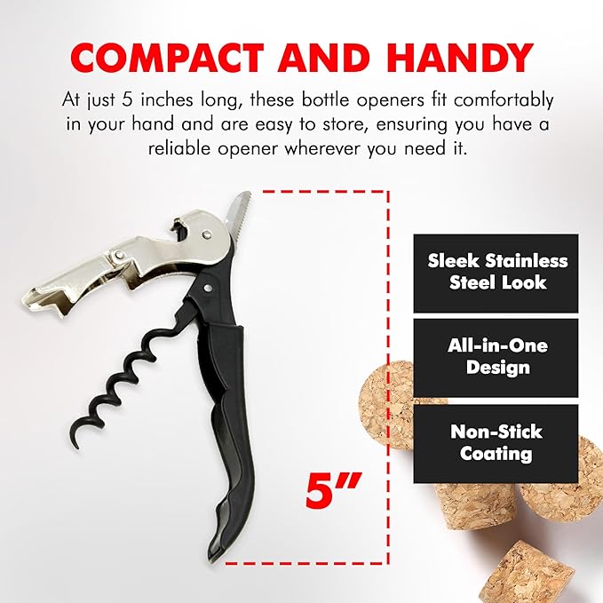 Chef Craft Select Waiters Corkscrew with Foil Cutter and Bottle Opener, 5 inches in Length, Stainless Steel/Black - Image 4