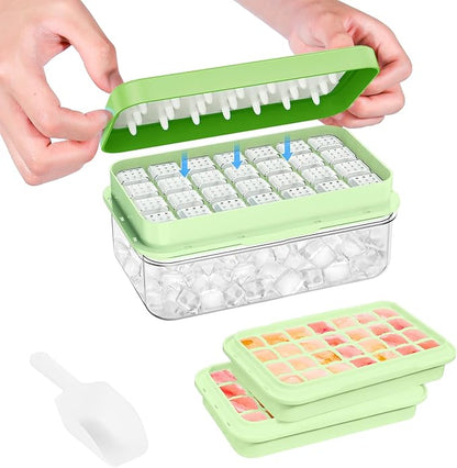 PHINOX Ice Cube Tray With Lid and Bin, Ice Trays for Freezer, Flexible Ice Cube Trays, Making 56 pcs Ice Cubes, Chilling Cocktail, Whiskey, Coffee, with 2 trays, Ice Container, Scoop&Cover, BPA Free by PHINOX