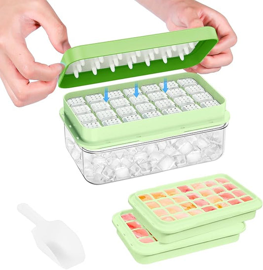 PHINOX Ice Cube Tray With Lid and Bin, Ice Trays for Freezer, Flexible Ice Cube Trays, Making 56 pcs Ice Cubes, Chilling Cocktail, Whiskey, Coffee, with 2 trays, Ice Container, Scoop&Cover, BPA Free by PHINOX