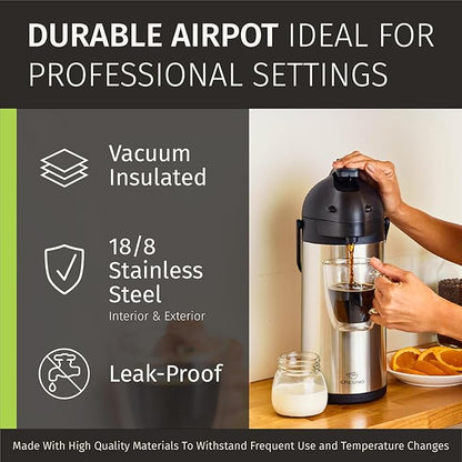 Cresimo Coffee Carafe with Pump - 102oz / 3L Airpot 12 Hours Large Hot Water Carafe, Cocoa Dispenser for Parties - Tea Flask, Insulated Stainless Steel Airpots for Hot Beverage Dispenser -Coffee Pump - Image 8