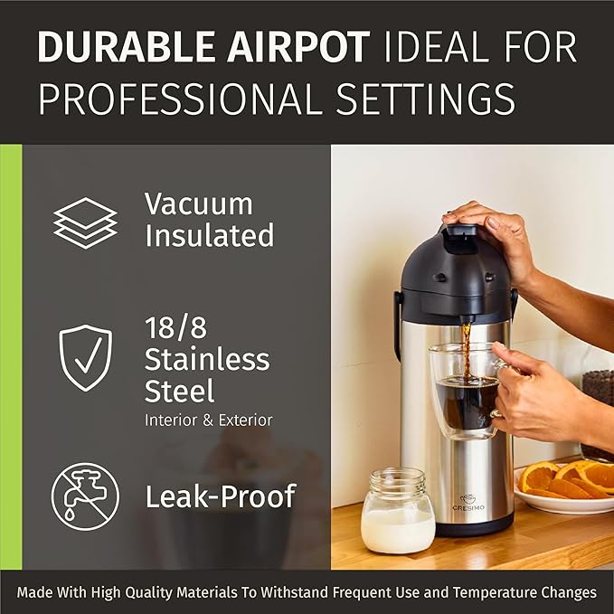Coffee Carafe Airpot & Cleaning Brush - 101oz / 3L Airpot 12 Hours Hot Water Dispenser or 36 Hours Cold Drink Dispenser with Pump - Easy Dispensing Coffee Carafes for Keeping Hot Extra Large - Cresimo - Image 8