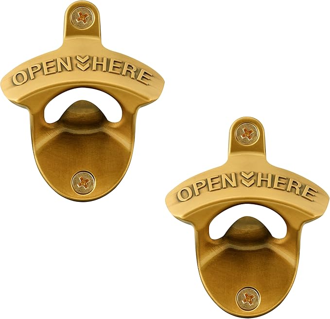 Aintque Gold Bottle Opener Wall Mounted Stainless, Mountable Beer Cap Opener Outdoor for Bar KTV DIY (Pack of 2) by Wallmountedbottleopener