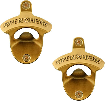 Aintque Gold Bottle Opener Wall Mounted Stainless, Mountable Beer Cap Opener Outdoor for Bar KTV DIY (Pack of 2) by Wallmountedbottleopener