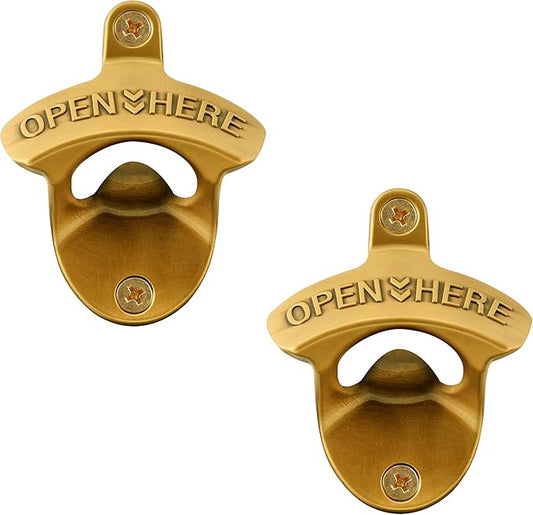 Aintque Gold Bottle Opener Wall Mounted Stainless, Mountable Beer Cap Opener Outdoor for Bar KTV DIY (Pack of 2) by Wallmountedbottleopener