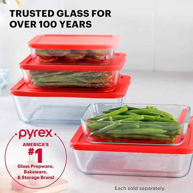 Pyrex Simply Store Glass Food Storage Container, Snug Fit Non-Toxic Plastic BPA-Free Lids, Freezer Dishwasher Microwave Safe, 11 Cup - Image 6
