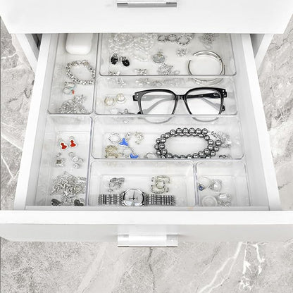 Manalete Drawer Organizers Set of 15, 4 Sizes Clear Plastic Drawer Organizers and Storage Bins for Kitchen, Bathroom, Office, Dresser Desk Drawer Organizer Tray for Jewelry, Makeup, Junk, Gadgets - Image 5