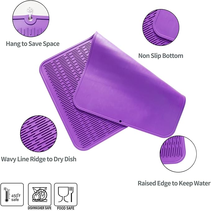 MicoYang Silicone Dish Drying Mat for Multiple Usage,Easy clean,Eco-friendly,Heat-resistant Silicone Mat for Kitchen Counter or Sink,Refrigerator or Drawer Liner Purple 4XL 32 inches x 18 inches - Image 3