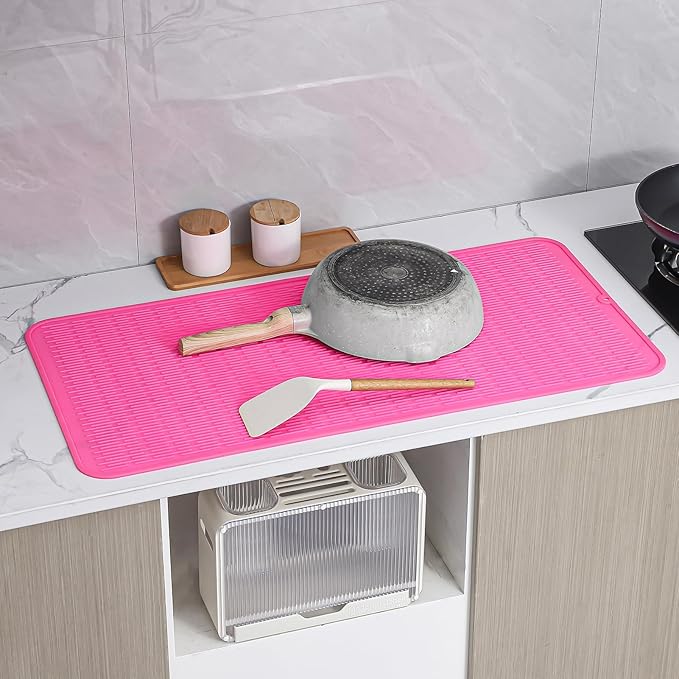 MicoYang Silicone Dish Drying Mat for Multiple Usage,Easy clean,Eco-friendly,Heat-resistant Silicone Mat for Kitchen Counter or Sink,Refrigerator or Drawer Liner Rose 5XL 36inches x 18inches - Image 8
