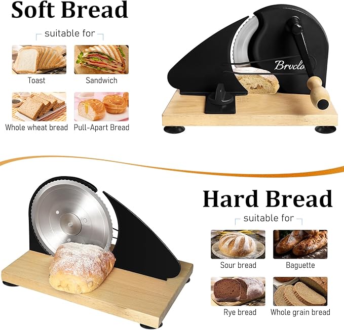 Brvclon Manual Bread Slicer Adjustable Thickness, Hand Crank Bread Slicer for Homemade Sourdough Bread with Scale Line & Suction Cup & Metal Guide,Quality Solid Wood Base & Gift-Level Packaging
