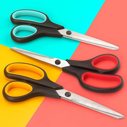 Scissors 8.5 Inch all purpose Bulk Set of 3, Scissors for Office Home School Craft Supplies, Soft Comfort-Grip Right/Left Hand, Black
