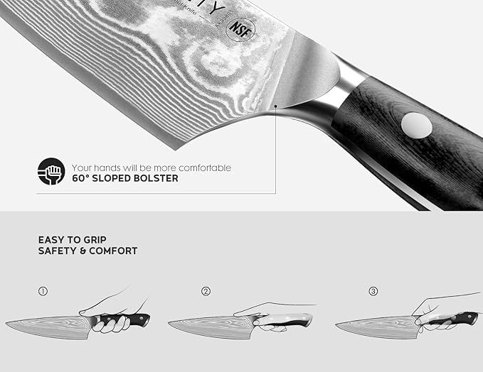 Damascus Chef Knife: 8-inch Razor-Sharp Japanese Chef Knife with VG10 Steel Core, Full Tang G10 Handle, NSF Food-Safe Professional Kitchen Knife with Sheath, Knife for Men Women, Mothers Day
