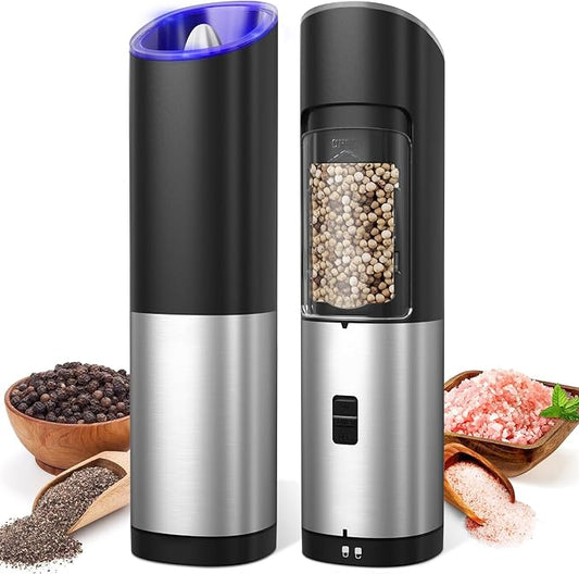 innhom Gravity Electric Salt and Pepper Grinder Set Battery Operated Salt Grinder Pepper Mill Automatic Salt and Pepper Grinder Set with Adjustable Coarseness