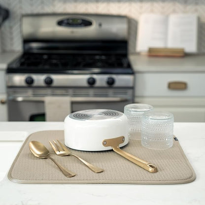 S&T INC. Dish Drying Mat 2 Pack, 16” x 18”, Absorbent Microfiber Kitchen Counter Mat, Dish Drying Pad for Dishes, Utensils, Pots and Pans, Large, Pure Cashmere - Image 4