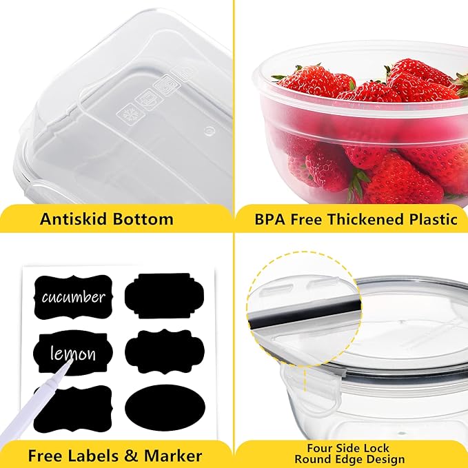 34 PCS Food Storage Container with Lid (17 Lids & 17 Containers) - Reusable Plastic Food Containers for Kitchen Storage and Organization BPA-Free Leakproof Meal Prep Container with Labels & Pen - Image 6