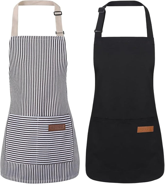2 Pack Stripes Kids Apron, Kids Cooking Aprons with 2 Pockets, Cute Aprons for Cooking for Boys and Girls