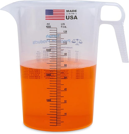 One Gallon 128oz Measure Pitcher - Convenient Conversion Chart - Strong Food Grade - Great for Lawn, Chemicals Pool, Ag, Lye, Home Hobbies, Motor Oil, Fluids - Turnah Precision Products, Made in USA by Turnah