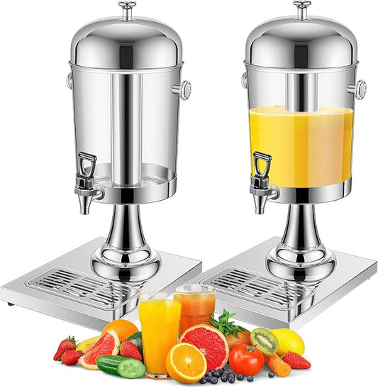 Gisafai 2 Pcs 2 Gallon Drink Dispensers for Parties, Beverage Dispenser with Stand, Stainless Steel Hot Cold Juice Dispenser with Centre Ice Core and Drip Trays for for Beer, Water Lemonade