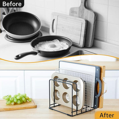 2-Pack 5-Tier Cutting Board Holder, Kitchen Cabinet Organizer Holder, Space-Saving Kitchen Storage for Cutting Boards, Bakeware, Trays,Thin Pans and Cookbooks, Baking Sheets Organizer - Image 5