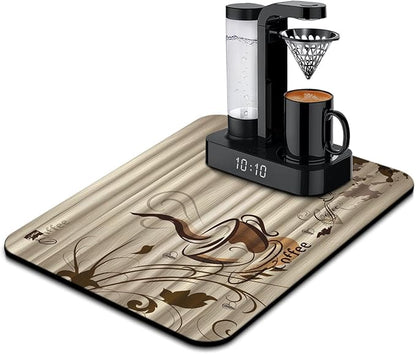 Coffee Bar Mat Accessories for Countertop - Super Absorbent Anti-Slip Silicone Flower Dish Drying Mats for Kitchen Counter - Draining Pad Decor Gift Fit Maker Pot Espresso Machine 24inx18in