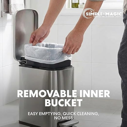 SIMPLI-Magic 6L/1.6G Stainless Steel Bathroom Trash Can with Hands-Free Foot Pedal, Quiet Soft-Close Lid, Compact Space-Saving Size - Image 6