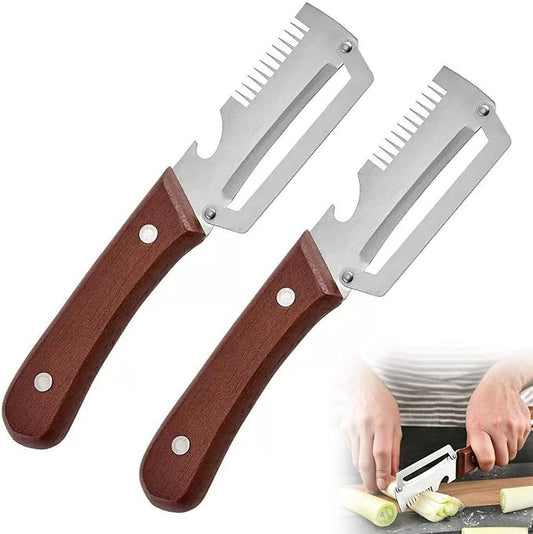 Roselli Wooden-Handled Stainless Steel Shredder and Peeler, Multifunctional Vegetable Peelers for Kitchen, Stainless Steel Peeler Knife with Wooden Handle & Bottle Opener (Shredder*2)
