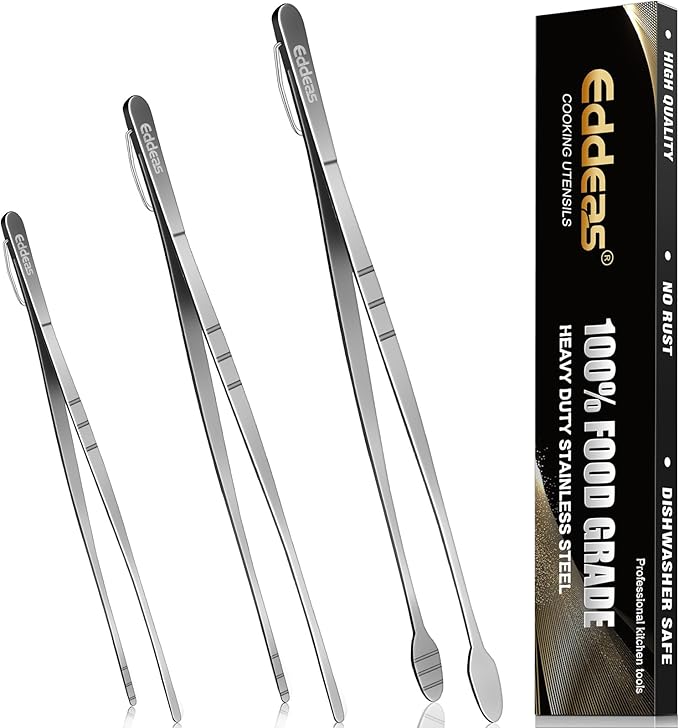 Eddeas Kitchen Tweezers Tongs, Cooking Tweezers Stainless Steel - 3 Size 12'' 10'' & 8 inch Ideal for Meat, pasta, plating and pinching delicate small pieces of food, Set of 3 by Eddeas