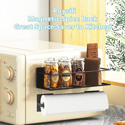 Magnetic Spice Rack For Refrigerator, Space Saving Magnetic Shelf For Fridge Matt Black 4 Pack With Magnetic Paper Towel Holder - Image 4