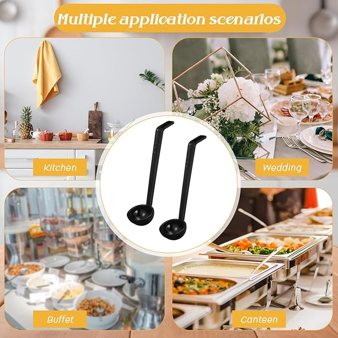 Tioncy 6 Pcs 1 Oz Small Ladle for Serving Sauce 8.07 Inches Plastic Mini Ladles Long Handle Spoon for Serving Sauce, Soup, Dressing, Punch Bowl, Toppings, Gravy, Cocktail, Fruit Juices(Black)