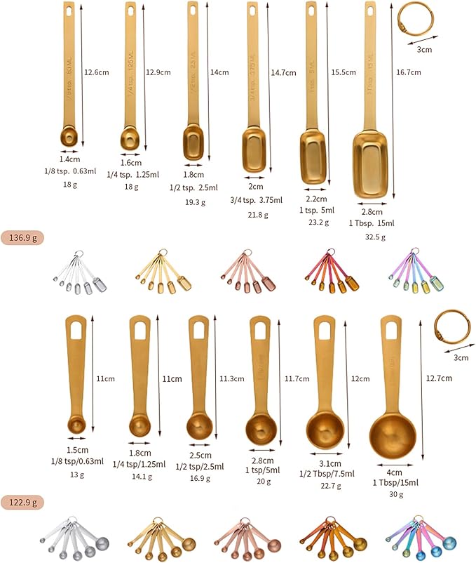 DOCBLACK 6PCS Measuring Spoons Set, Premium Heavy Duty Stainless Steel Metal Kitchen Measuring Tools Set, for Cooking Baking, for Dry or Liquid, Fits in Spice Jar - Rose Gold