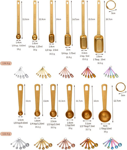 DOCBLACK 6PCS Measuring Spoons Set, Premium Heavy Duty Stainless Steel Metal Kitchen Measuring Tools Set, for Cooking Baking, for Dry or Liquid, Fits in Spice Jar - Rose Gold