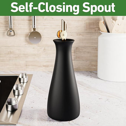 HB Design Co. Ceramic Olive Oil Dispenser with Self-Closing Gold Spout - 530 ML Capacity Matte White Ceramic Oil Dispenser for Kitchen - Leak Proof EVOO Dispensing Bottle - Image 3