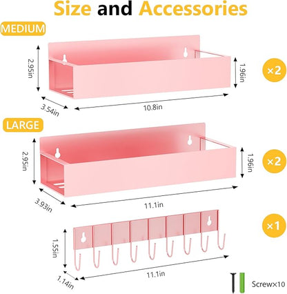 SMRCAD Magnetic Spice Rack Organizer for Fridge Seasoning Organizer for Kitchen storage with Screw Magnetic Shelf with Hook for Refrigerator and Oven (4pack1hook-Pink) - Image 2