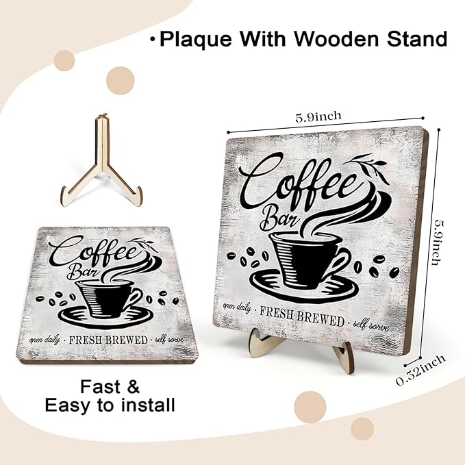 Vintage Coffee Bar Sign Plaque for Coffee Station,Funny Jave Desk Decor for Home or Office,Cafe Shop (Gray, 5.9x5.9inches) - Image 2