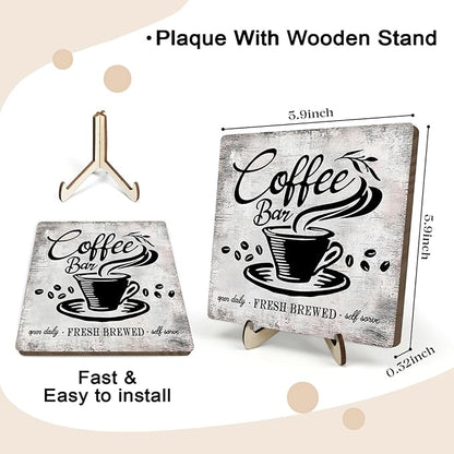 Vintage Coffee Bar Sign Plaque for Coffee Station,Funny Jave Desk Decor for Home or Office,Cafe Shop (Gray, 5.9x5.9inches) - Image 2