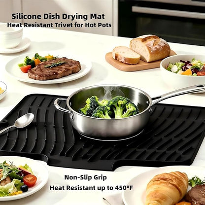 Silicone Dish Drying Mat for Kitchen Counter Sink,16"x13" Black Rubber Dish Drying Mat with Drain Lip & Lanyard,Non-Slip dish drying Pad,silicone drying mat dish drain mat - Image 4
