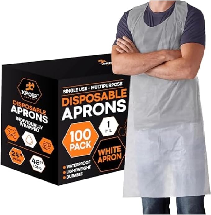 Xpose Safety 48,000 White Plastic Disposable Aprons for Cooking & more Individually Packaged Durable 1 Mil Waterproof Polyethylene 24" x 48" by XposeSafety
