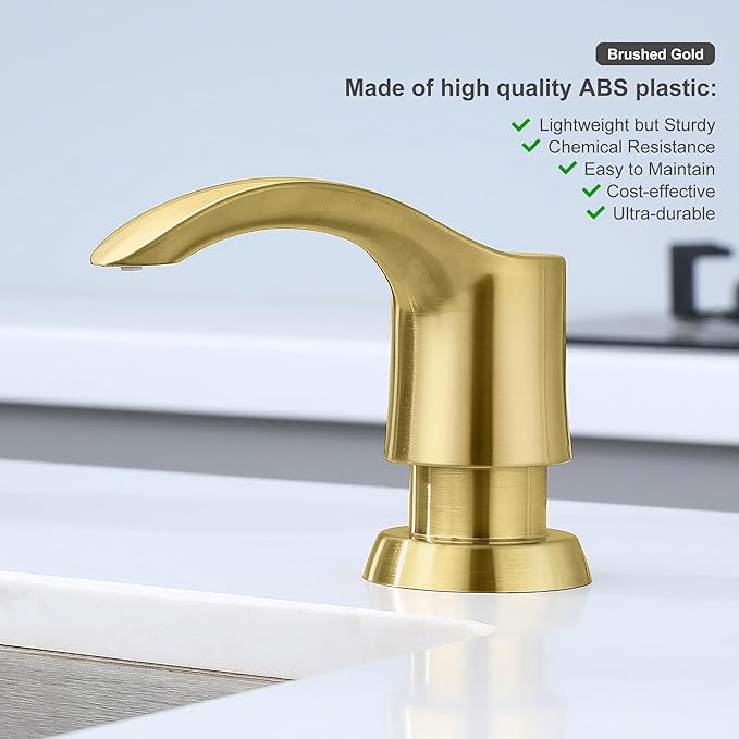GAGALIFE Kitchen Sink Soap Dispenser with 17 Ounce Large Bottle, Built in Sink Soap Dispenser (Brushed Gold) Kitchen Soap Dispenser Refill from Top, G080BG